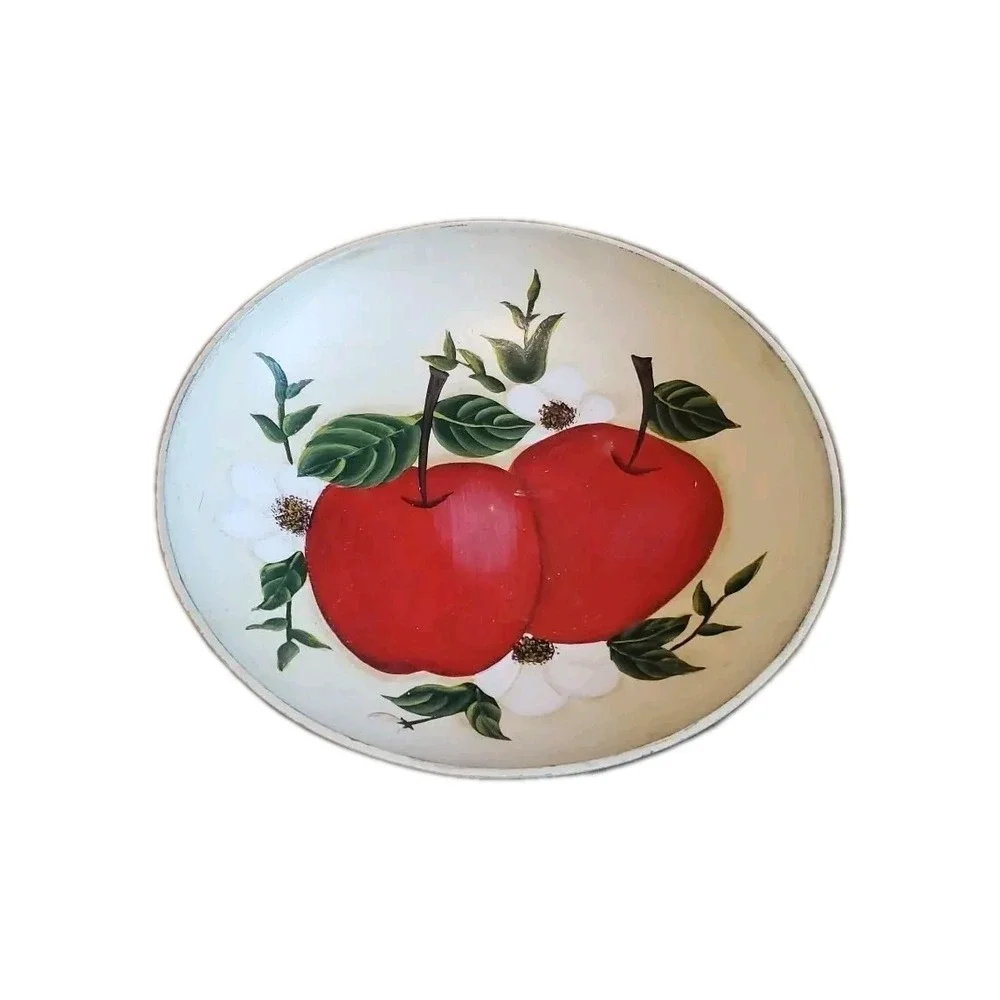 Vintage Kitchen Painted Wood Bowls Fruit Apples Kitsch Farmhouse Cabin Decor Lot